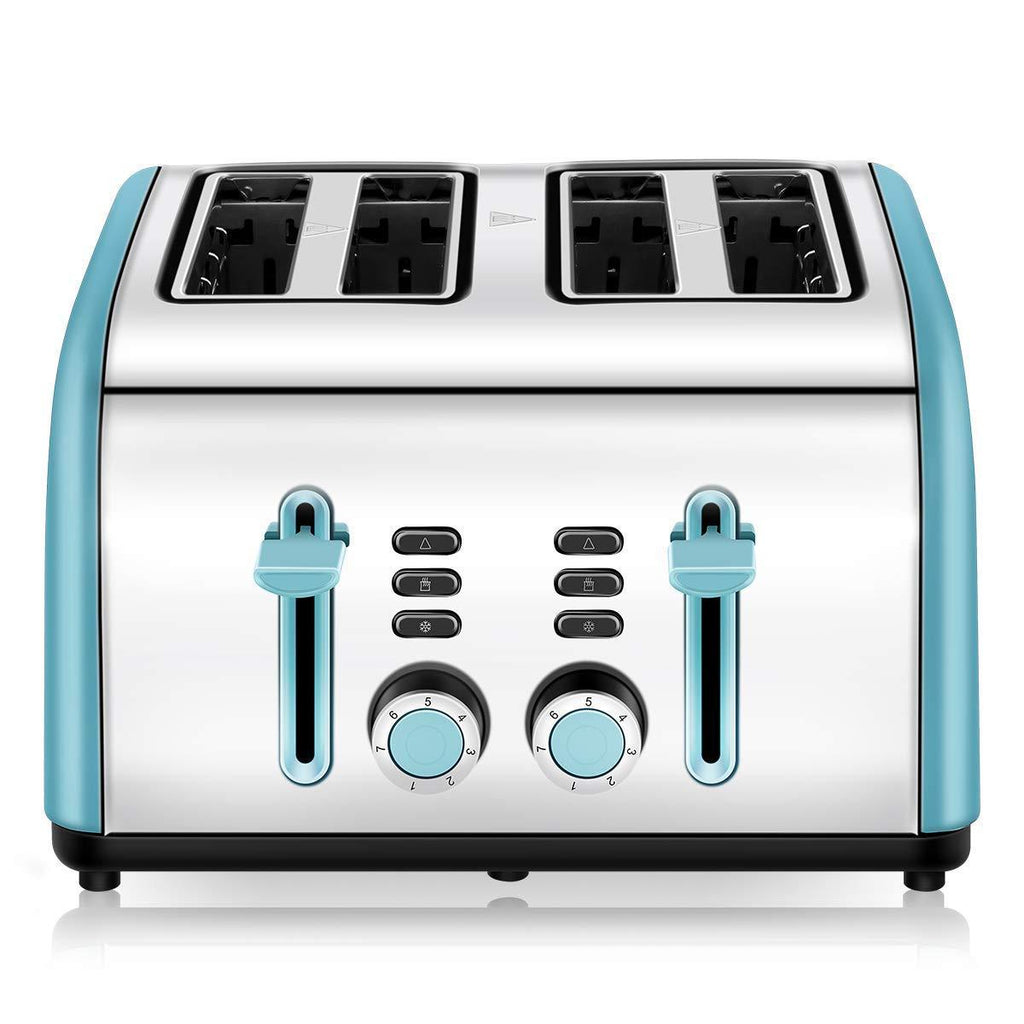 4-Slice Toaster, CUSINAID 4 Wide Slots Stainless Steel Toasters with Reheat Defrost Cancel Function, 7-Shade Setting, Blue