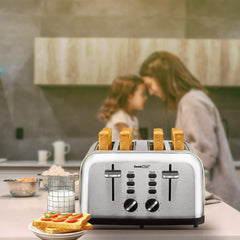 Toaster 4 Slice, Geek Chef Extra Wide Slots Stainless Steel Four Slice Toaster, Bagel/Defrost/Cancel Function 6 Browning Settings Auto Pop-up Remoable Crumb Tray (4-slice)