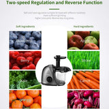 Juicer, Jocuu Slow Masticating Juicer Machines Easy to Clean, Soft/Hard Two Speed Quiet Motor Reverse Function Anti-clogging, Cold Press Juice Extractor with Brush & Recipes