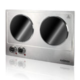 Cusimax 1800W Ceramic Electric Hot Plate for Cooking, Dual Control Infrared Cooktop, Portable Countertop Burner, Glass Plate Electric Cooktop, Silver, Stainless Steel