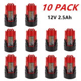 10Pack 12V 2500mAh Lithium-ion Replacement Battery for Milwaukee M12 Milwaukee 48-11-2411 12-Volt Cordless Milwaukee Tools Milwaukee 12V Battery Lithium-ion