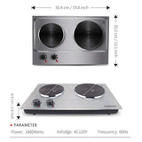 Cusimax Hot Plate Electric Double Burner Cast Iron Heating Plate Outdoor Stove 1800W with Adjustable Temperature Control Non-Slip Rubber Feet Black Stainless Steel Easy Clean Upgraded Version