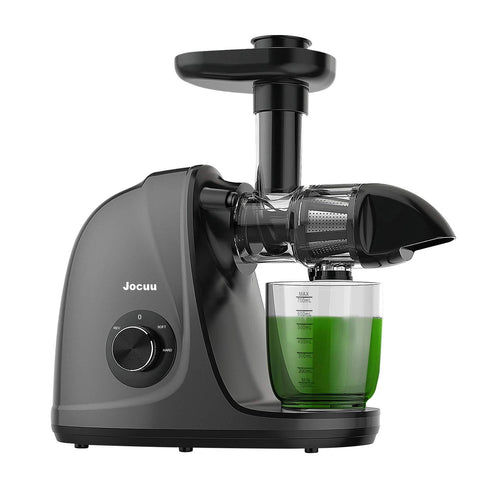 Juicer, Jocuu Slow Masticating Juicer Machines Easy to Clean, Soft/Hard Two Speed Quiet Motor Reverse Function Anti-clogging, Cold Press Juice Extractor with Brush & Recipes