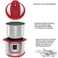 Instant Pot Lux 6 Qt Red 6-in-1 Muti-Use Programmable Pressure Cooker, Slow Cooker, Rice Cooker, Sauté, Steamer, and Warmer