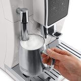 De'Longhi ECAM35020W Dinamica Automatic Coffee & Espresso Machine, TrueBrew Over Ice, Burr Grinder + Descaling Solution, Cleaning Brush & Icecube Tray (Coffee Bean Shaped), ECAM35020W, White