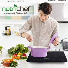 Double Induction Cooktop - Portable 120V Portable Digital Ceramic Dual Burner w/ Kids Safety Lock - Works with Flat Cast Iron Pan,1800 Watt,Touch Sensor Control, 12 Controls - NutriChef PKSTIND48