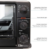 Elite Cuisine ERO-2008N Countertop Toaster Oven, 60-Min Timer with Stay-On Function Rotisserie, Bake, Grill, Broil, Roast, Toast, Keep Warm, 23L Capacity, 23 L, Black